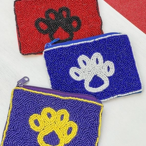 GAMEDAY PAW PRINT BEADED COIN PURSE - 3 COLORS