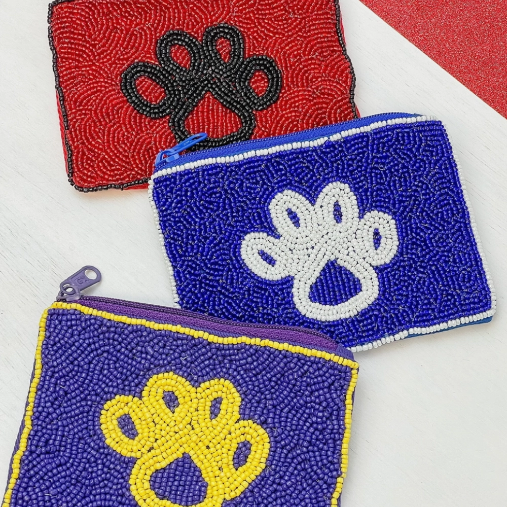 GAMEDAY PAW PRINT BEADED COIN PURSE - 3 COLORS