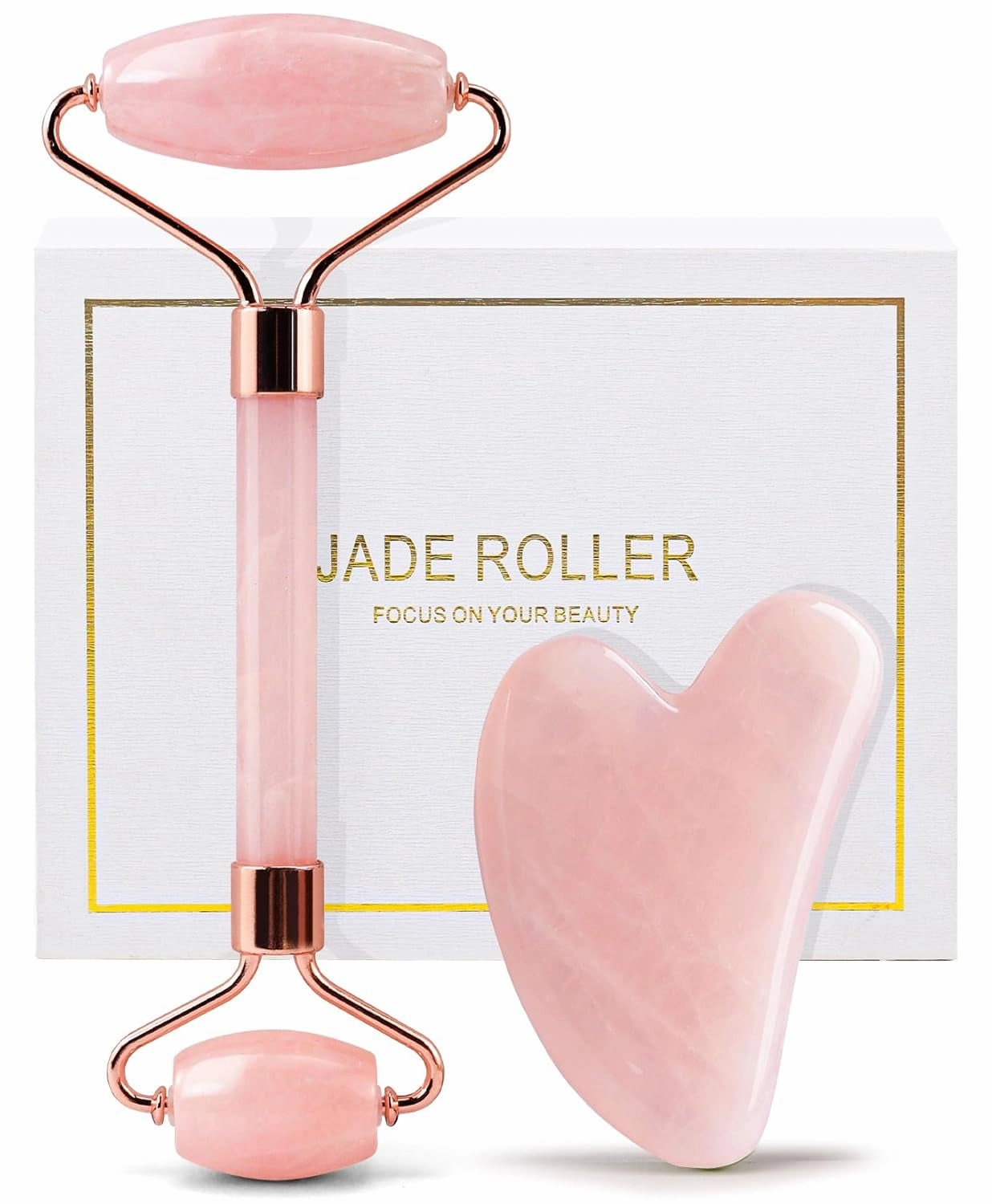 Genuine Jade Roller & Gua Sha Set for Face, Cooling & Firming Effect, Sculpting Tool for Jawline & Skin Care, Self-Care Gift for Women & Men