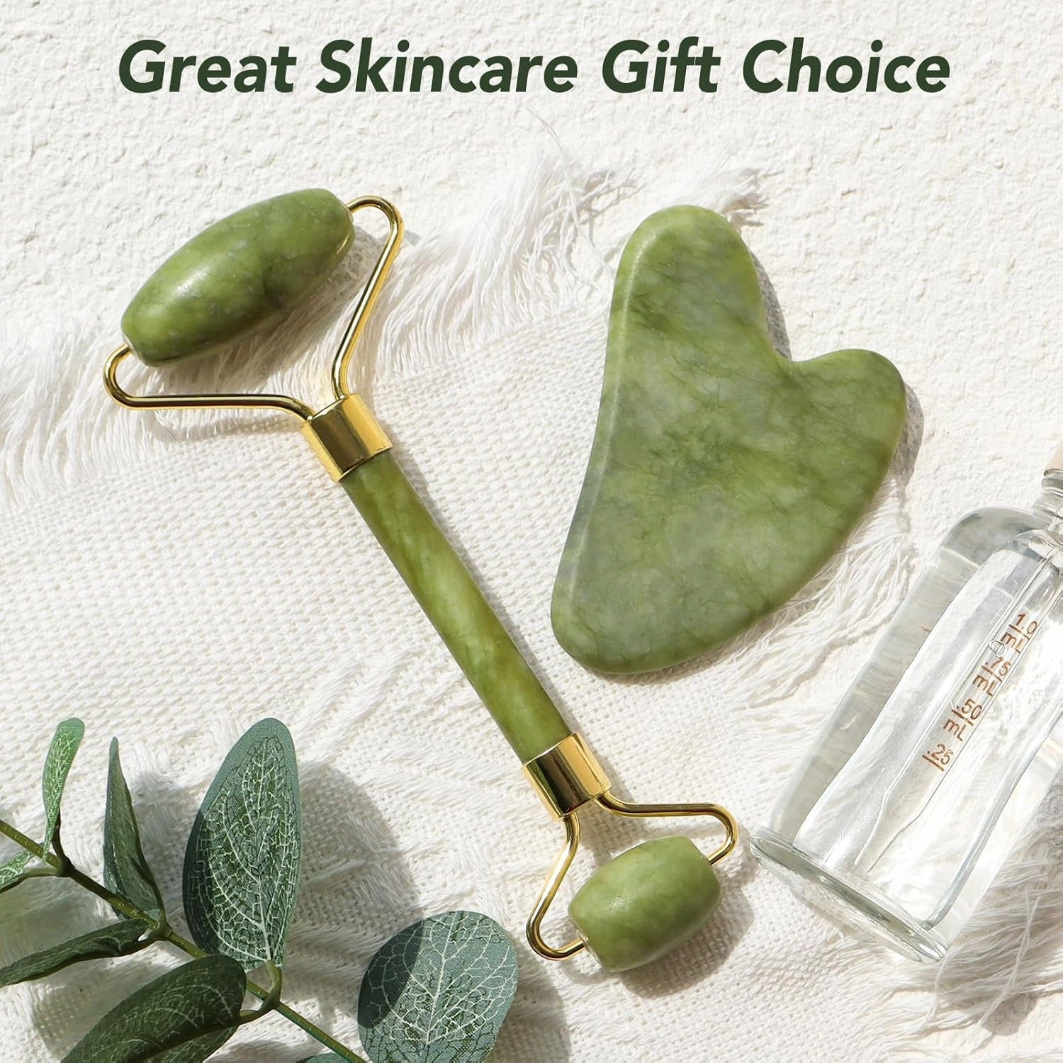 Genuine Jade Roller & Gua Sha Set for Face, Cooling & Firming Effect, Sculpting Tool for Jawline & Skin Care, Self-Care Gift for Women & Men
