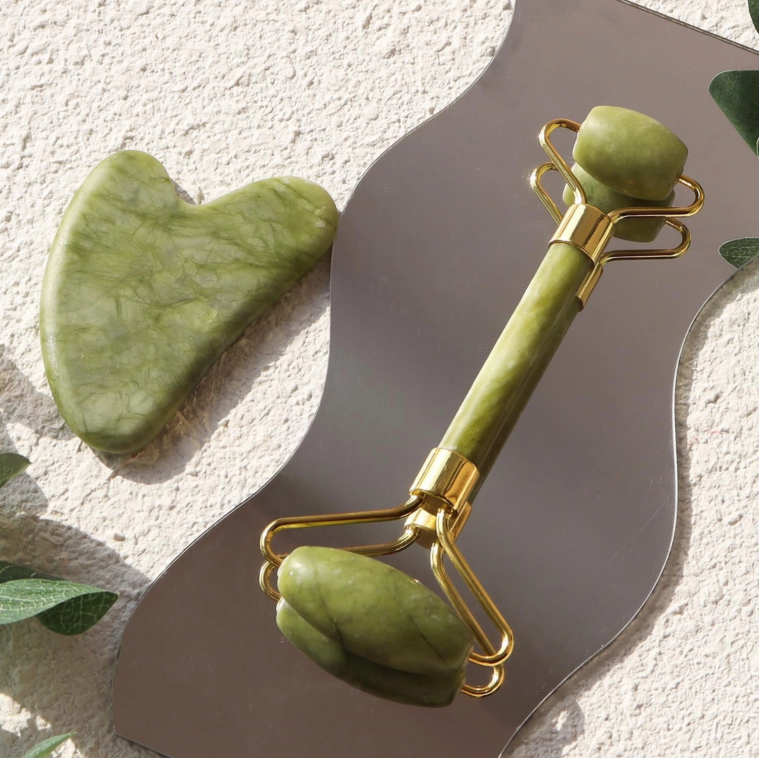Genuine Jade Roller & Gua Sha Set for Face, Cooling & Firming Effect, Sculpting Tool for Jawline & Skin Care, Self-Care Gift for Women & Men