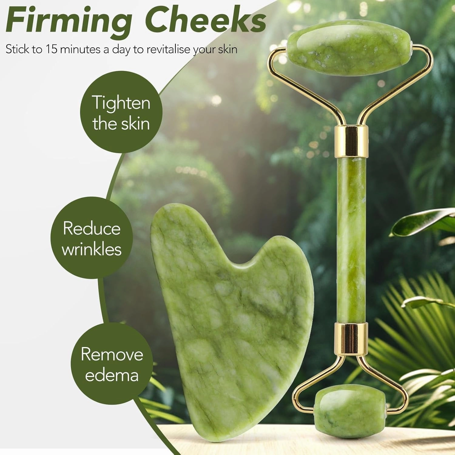 Genuine Jade Roller & Gua Sha Set for Face, Cooling & Firming Effect, Sculpting Tool for Jawline & Skin Care, Self-Care Gift for Women & Men