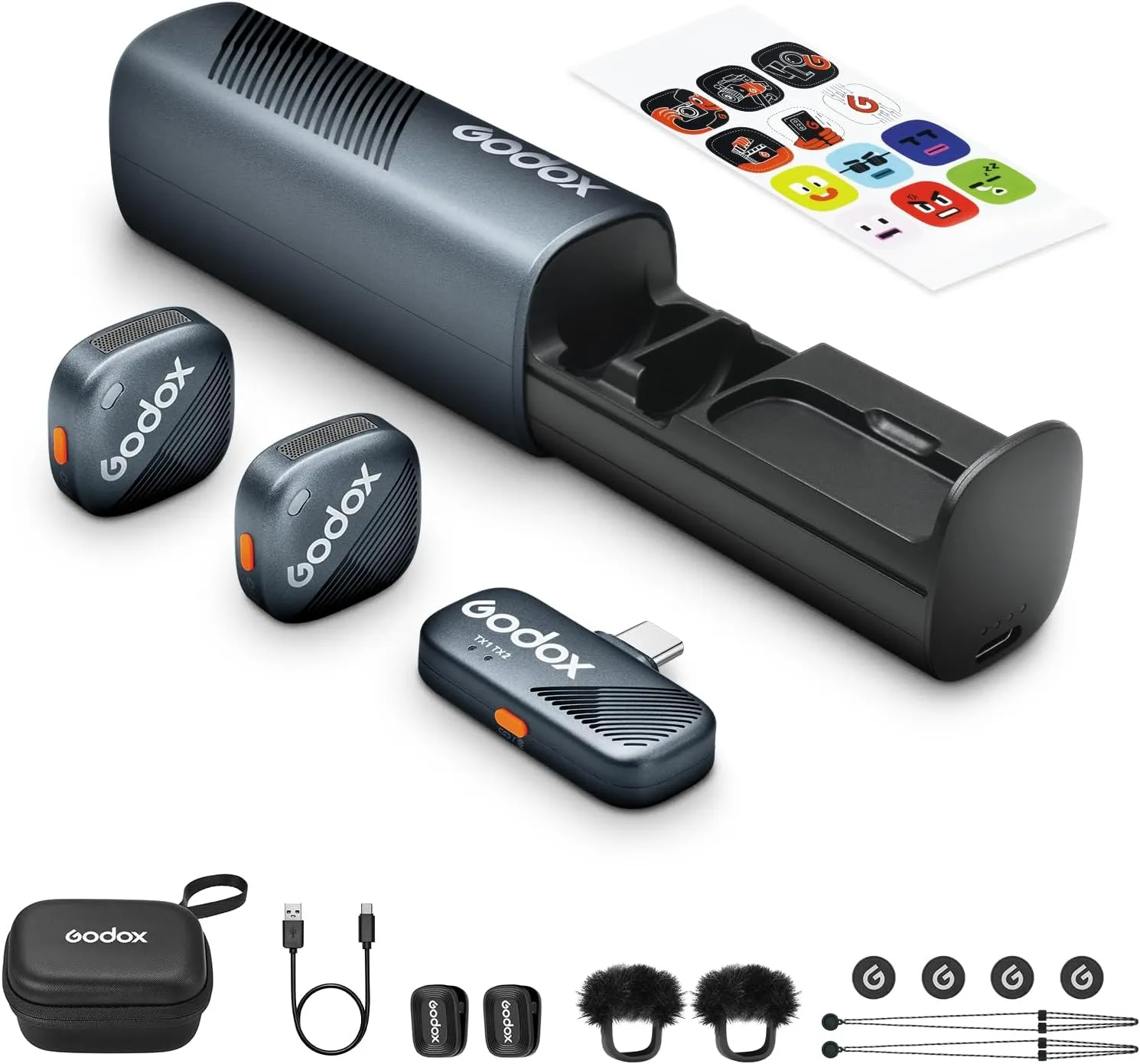 GODOX Cube SC Wireless Microphone System, 2.4GHz Noise Cancelling Lavalier Mic,48KHz/24bit Hi-Res Audio, 1000ft.(300m) Range, Wireless Lapel Microphones Receiver for Camera/Phone(Type-C)