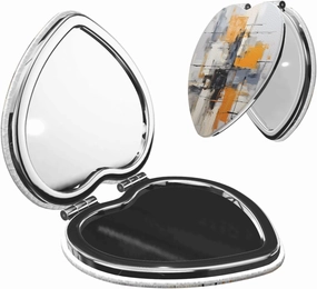 Grey and Yellow Abstract Art Painting Makeup Mirror Portable Folding Mini Mirror Double Sided Travel Makeup Mirror Heart Shape Handheld Pocket Mirror