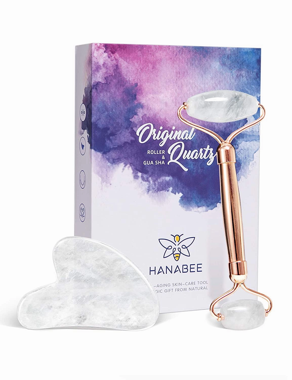 HANABEE Rose Quartz Facial Roller Jade Roller Gua Sha Facial Tools Face Roller and Gua Sha Massage Tool Body gua-sha Scalp Beauty Gift for Women Face Roller Massager (Green)