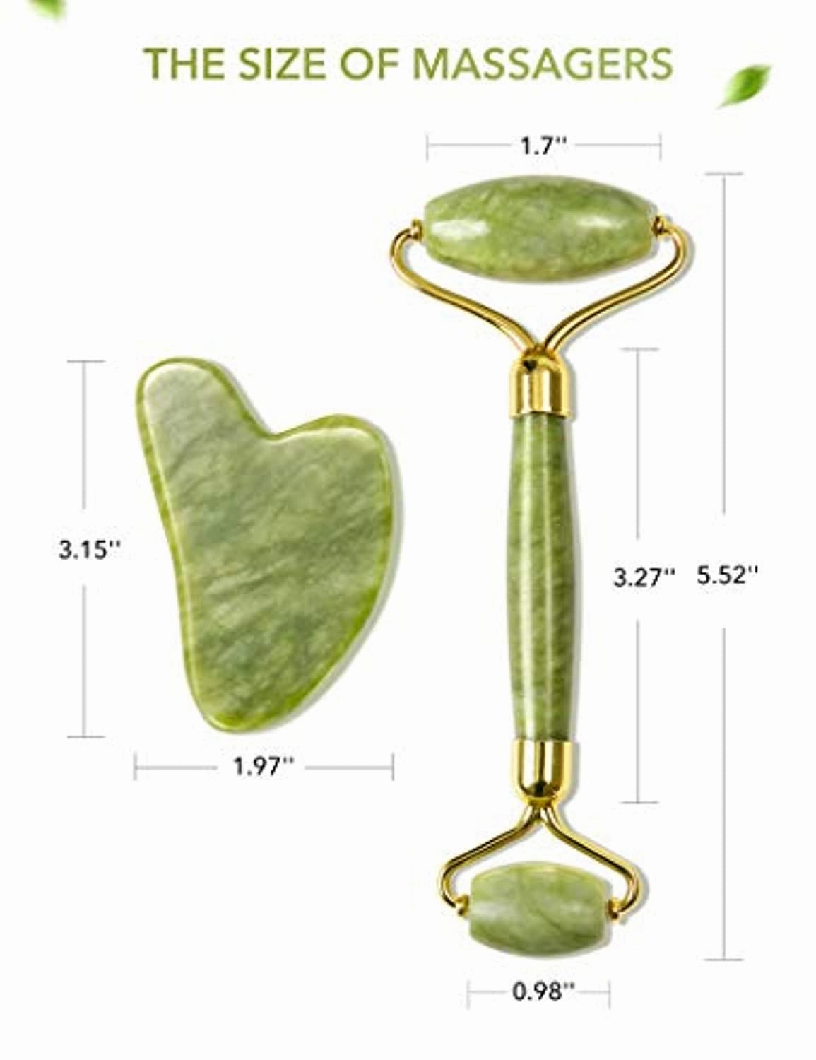 HANABEE Rose Quartz Facial Roller Jade Roller Gua Sha Facial Tools Face Roller and Gua Sha Massage Tool Body gua-sha Scalp Beauty Gift for Women Face Roller Massager (Green)