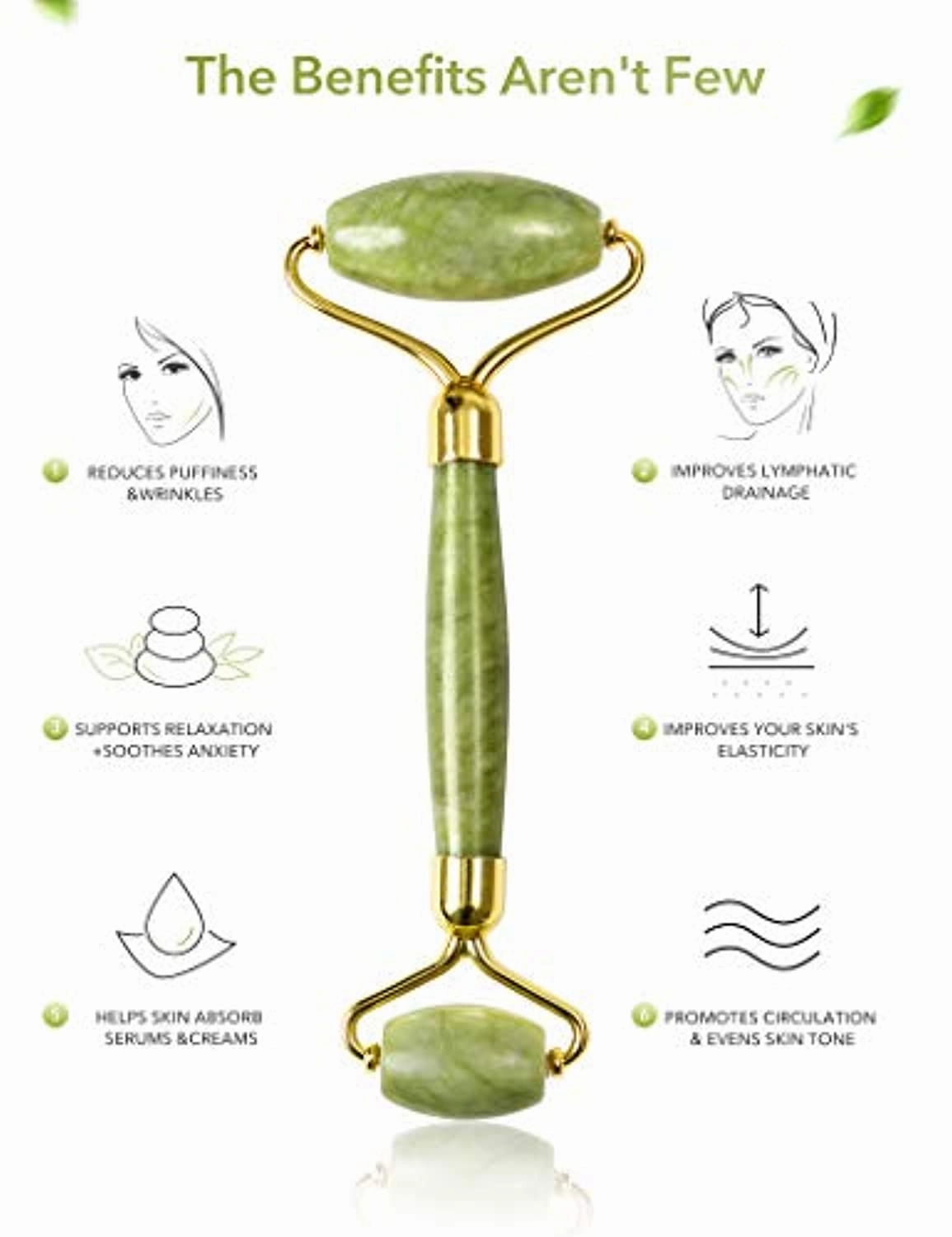 HANABEE Rose Quartz Facial Roller Jade Roller Gua Sha Facial Tools Face Roller and Gua Sha Massage Tool Body gua-sha Scalp Beauty Gift for Women Face Roller Massager (Green)
