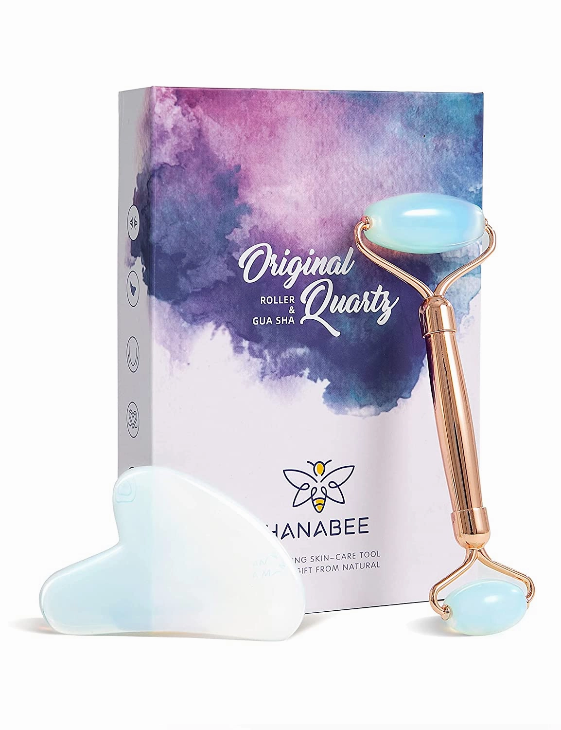 HANABEE Rose Quartz Facial Roller Jade Roller Gua Sha Facial Tools Face Roller and Gua Sha Massage Tool Body gua-sha Scalp Beauty Gift for Women Face Roller Massager (Green)