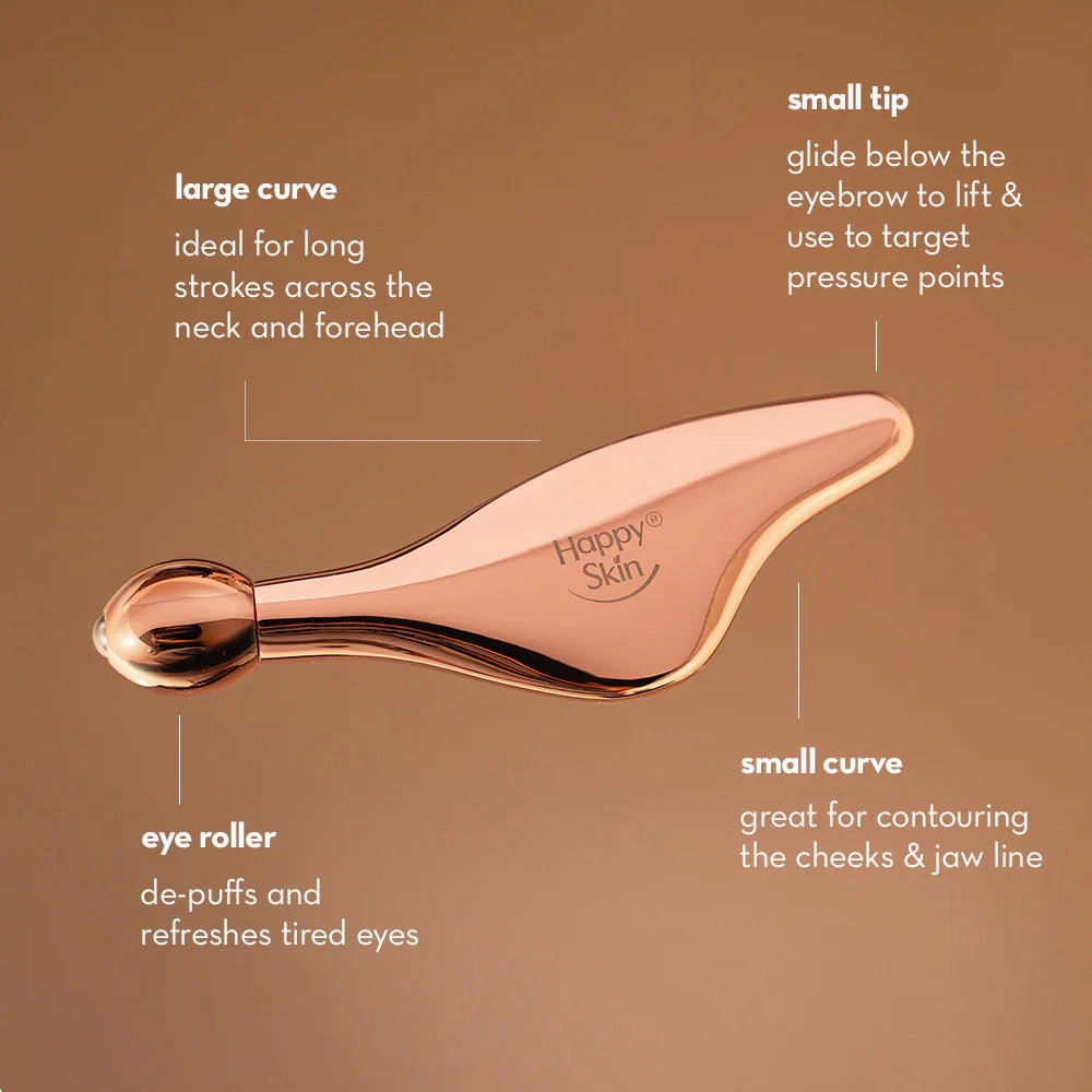 Happy Skin Facial Sculpting Gua Sha & Eye Roller (De-puff   Lift   Contour)