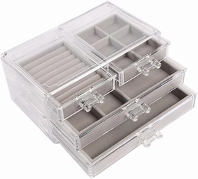 Happyyami Jewelry Box Drawers Clear Makeup Storage Desktop Organizer Simple Lip Gloss Holder Nail Polish Box