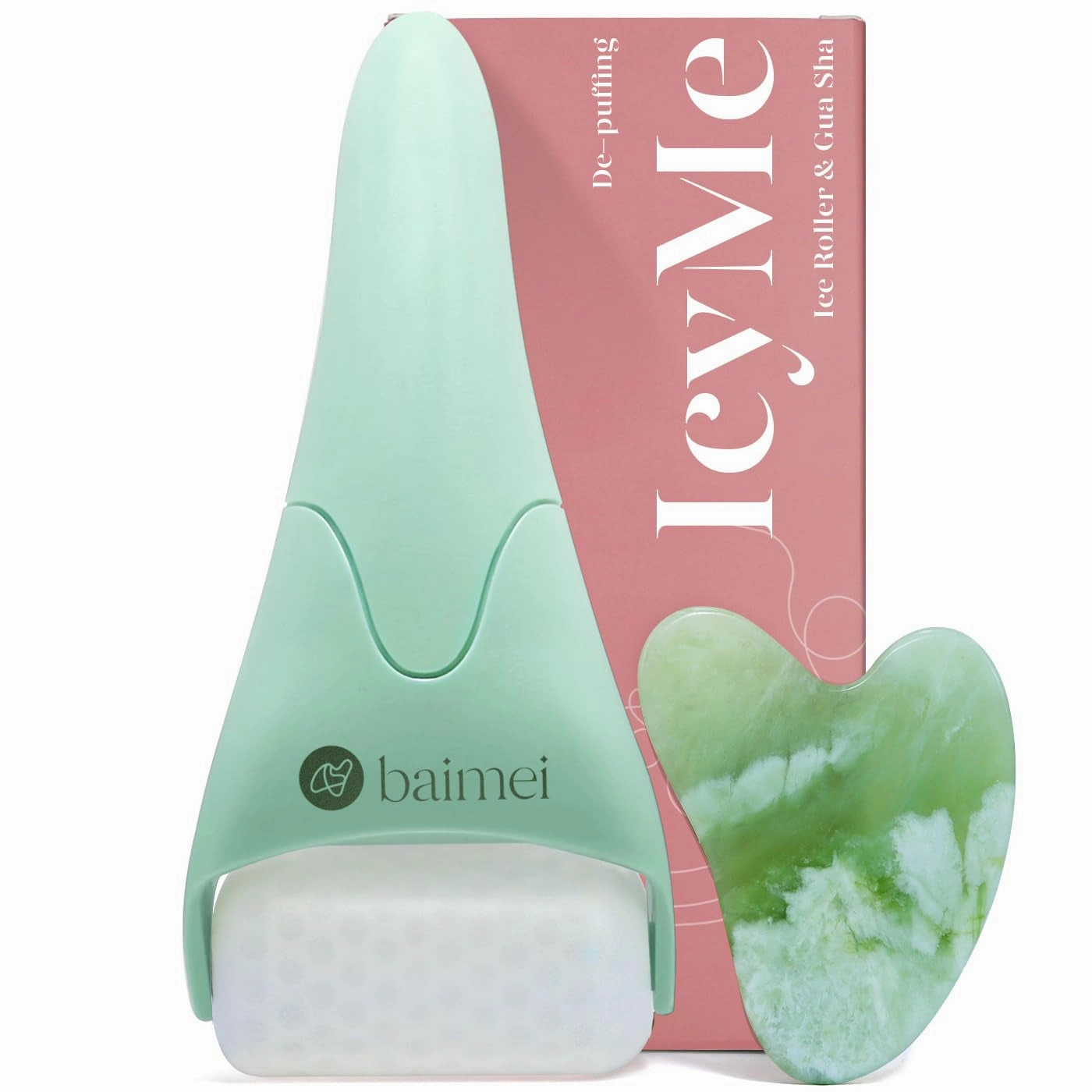 Icyme Ice Roller for Face Women and Gua Sha Facial Tool Set, Ice Face Roller Reduces Puffiness, Relieves Migraines, Skin Care Tools, Self Care Gift for Women - Pink