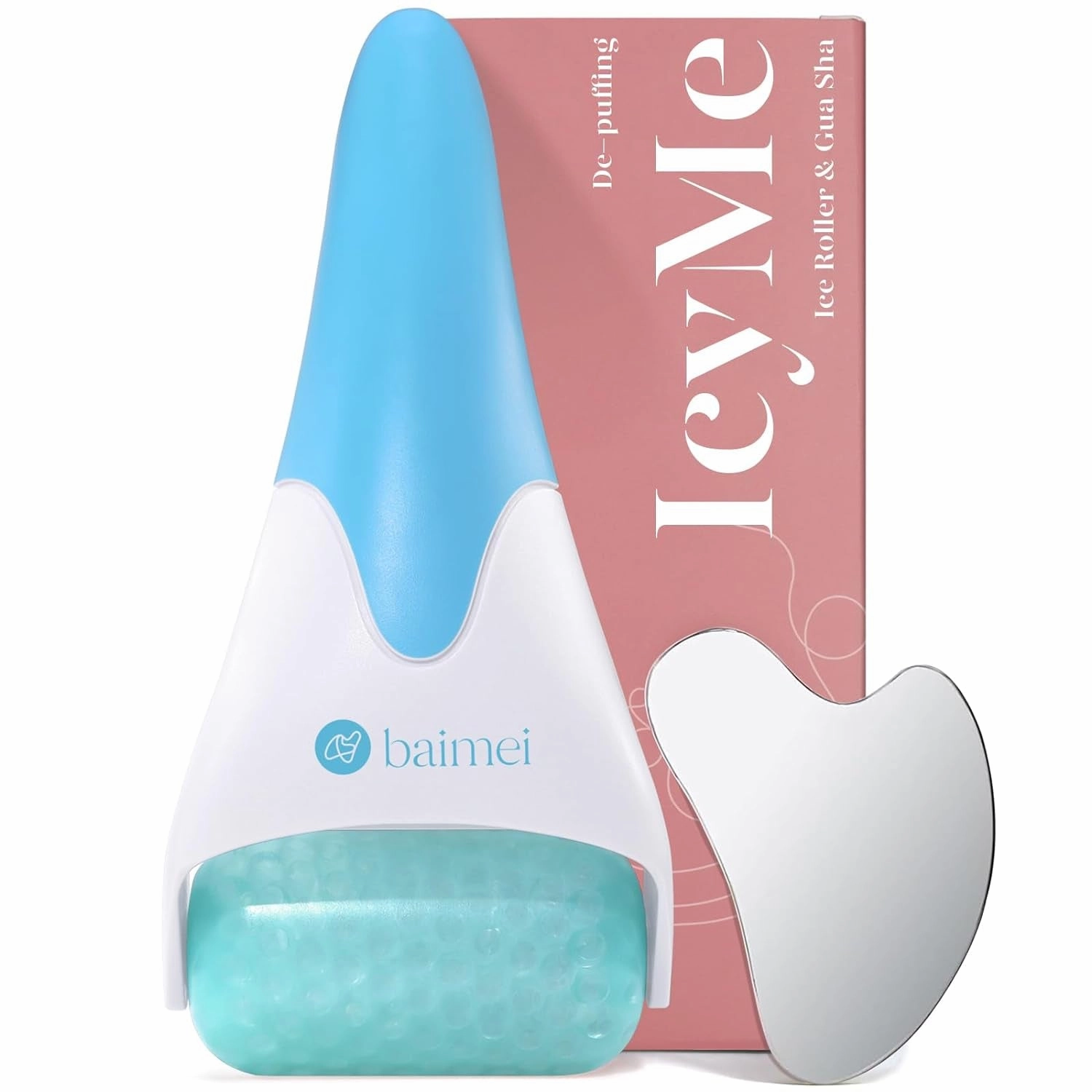 Icyme Ice Roller for Face Women and Gua Sha Facial Tool Set, Ice Face Roller Reduces Puffiness, Relieves Migraines, Skin Care Tools, Self Care Gift for Women - Pink