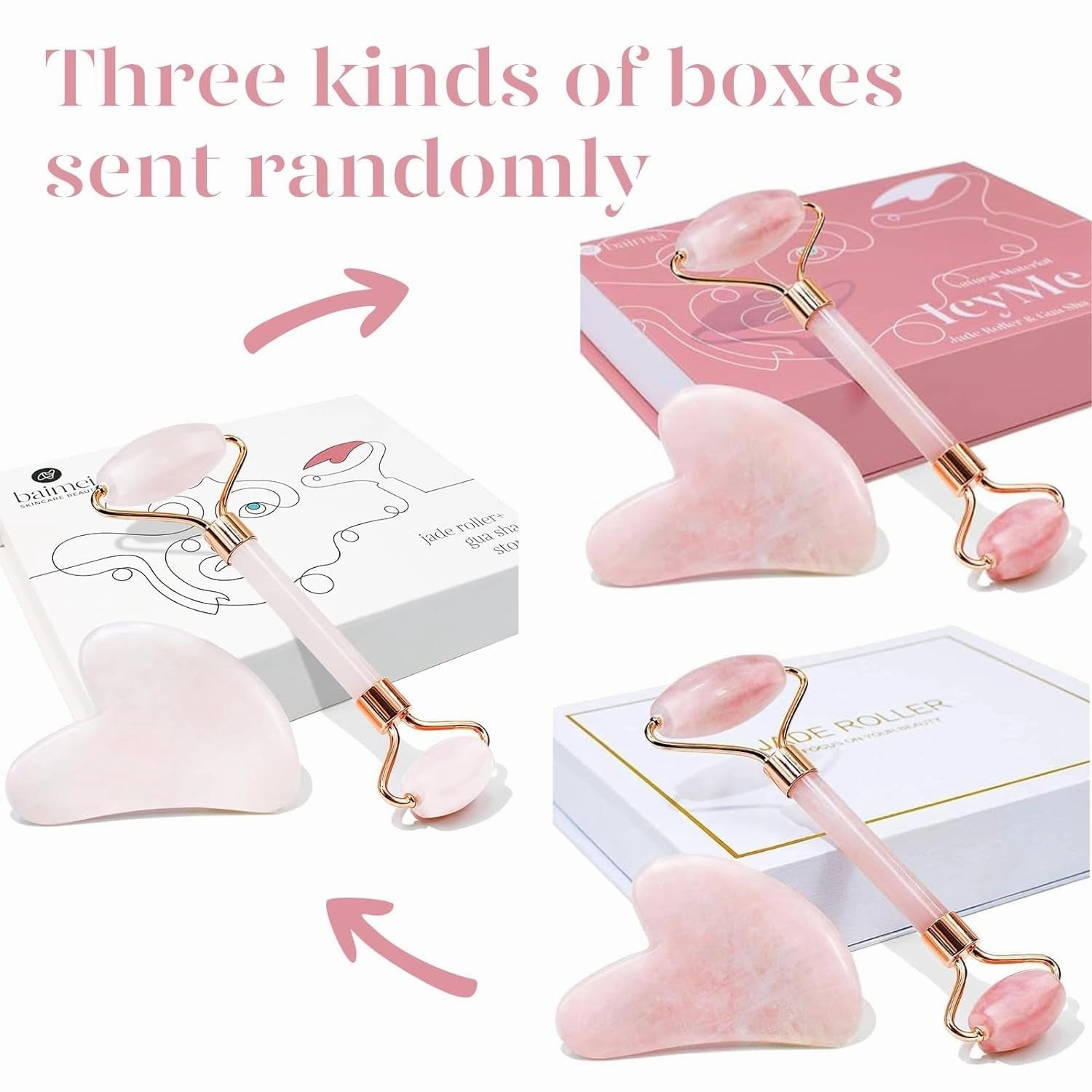 Icyme Jade Roller & Gua Sha, Face Roller Redness Reducing Skin Care Tools, Self Care Pink Gift for Men Women, Massager for Face, Eyes, Neck, Relieve Fine Lines and Wrinkles - Rose Quartz
