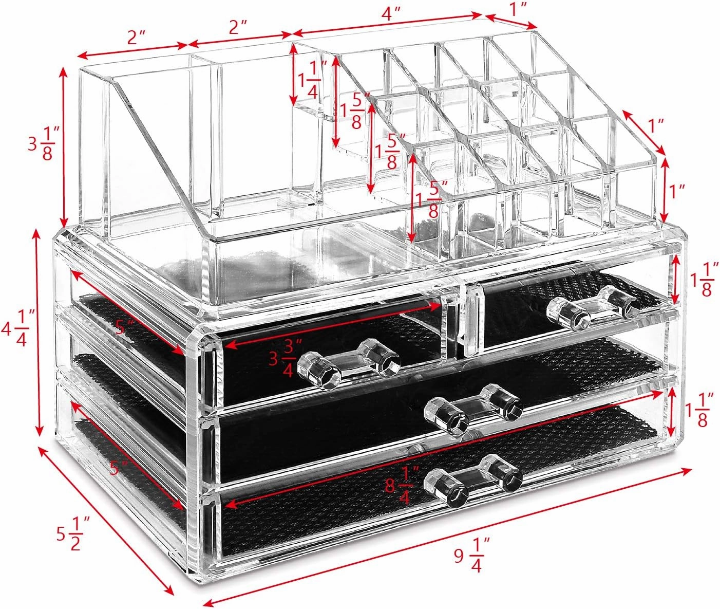 Ikee Design Acrylic Makeup Organizer with 4 Drawers and Removable Top Lipstick Holders, Ideal for Make-up or Accessories,Enhance Your Vanity or Bathroom with Clear Design for Quick Visibility