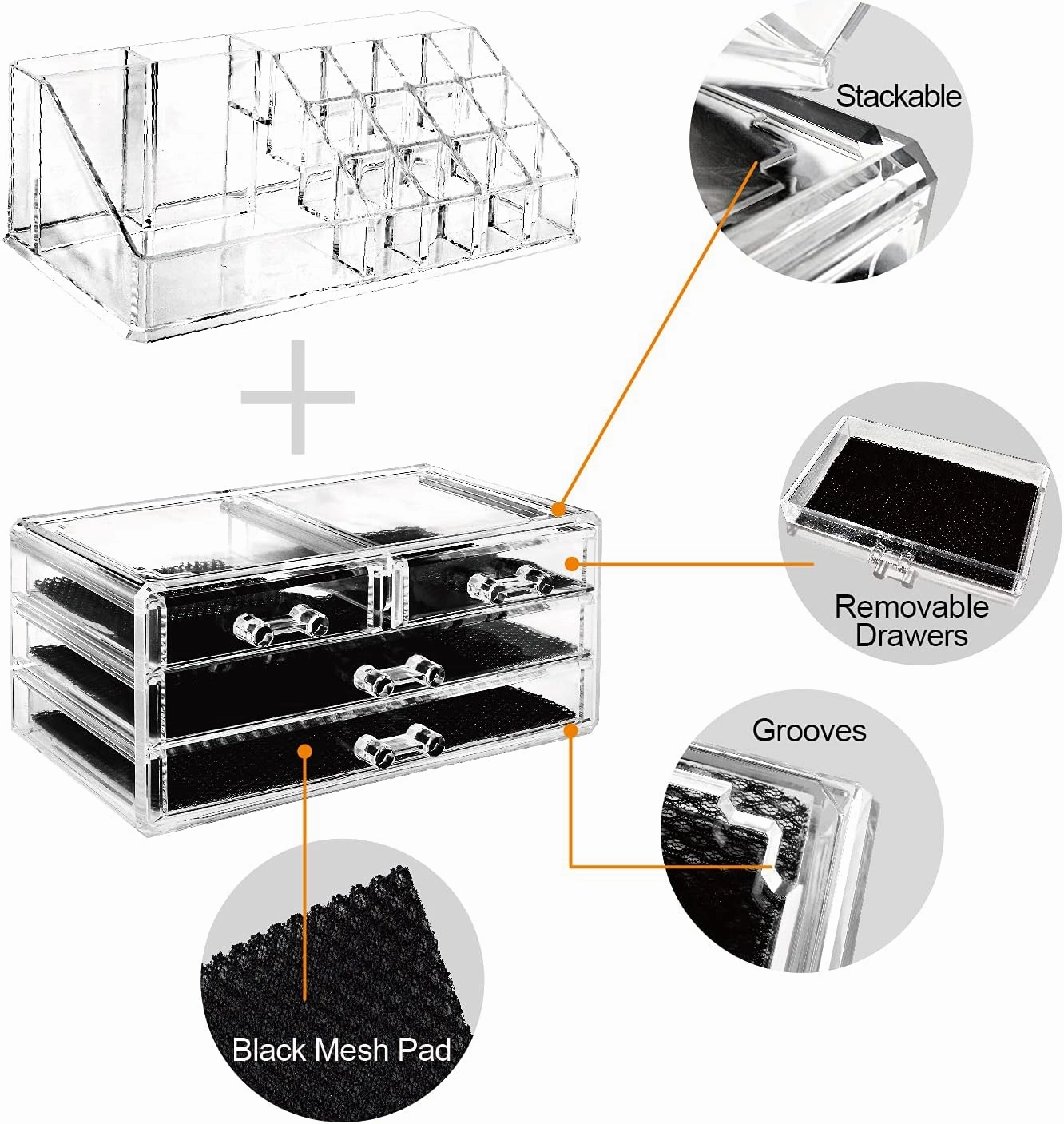 Ikee Design Acrylic Makeup Organizer with 4 Drawers and Removable Top Lipstick Holders, Ideal for Make-up or Accessories,Enhance Your Vanity or Bathroom with Clear Design for Quick Visibility