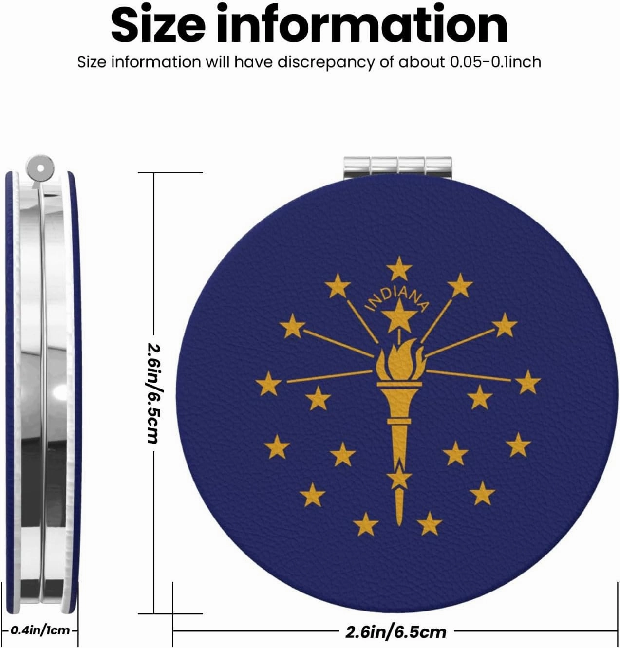 Indiana State Flag Makeup Mirror Portable Folding Mini Mirror Double Sided Travel Makeup Mirror Round Shape Handheld Pocket Mirror