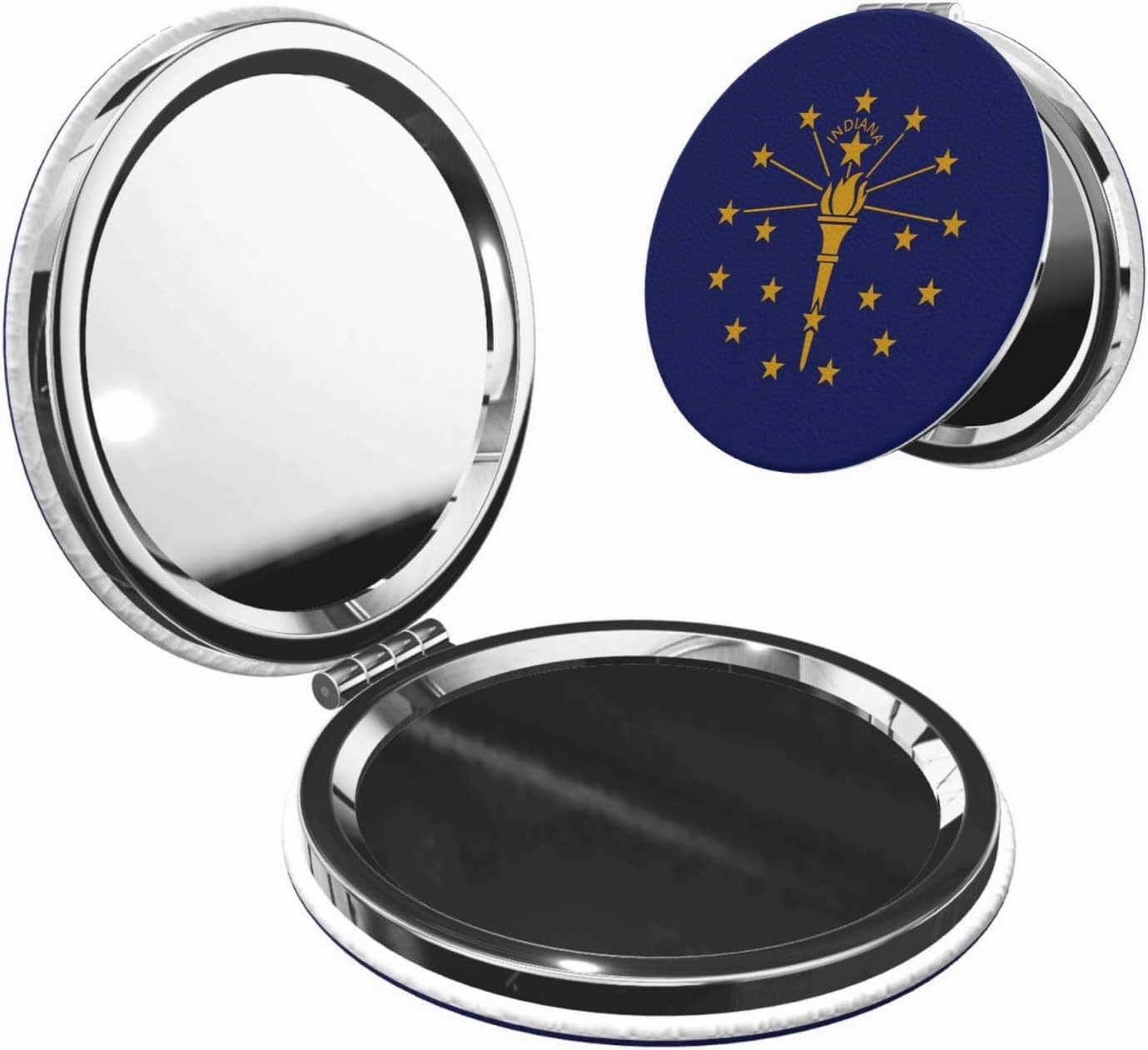 Indiana State Flag Makeup Mirror Portable Folding Mini Mirror Double Sided Travel Makeup Mirror Round Shape Handheld Pocket Mirror