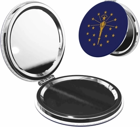 Indiana State Flag Makeup Mirror Portable Folding Mini Mirror Double Sided Travel Makeup Mirror Round Shape Handheld Pocket Mirror