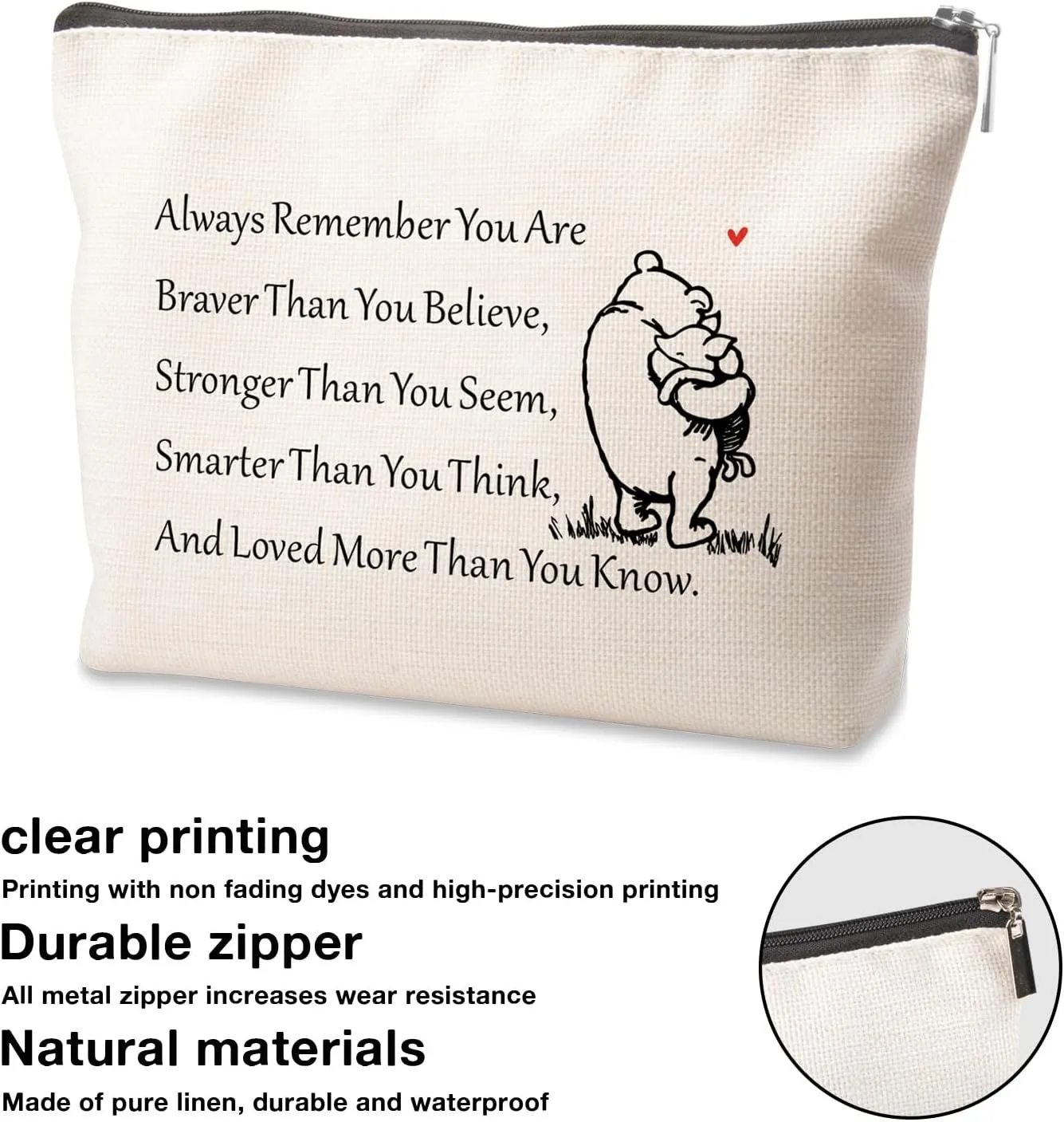 Inspirational Gifts Friendship Makeup Bag Friendship Make up Bag You Are Braver Stronger Smarter Than You Think Friend Gift Cosmetic Bag Inspirational Cosmetic Bags for Women