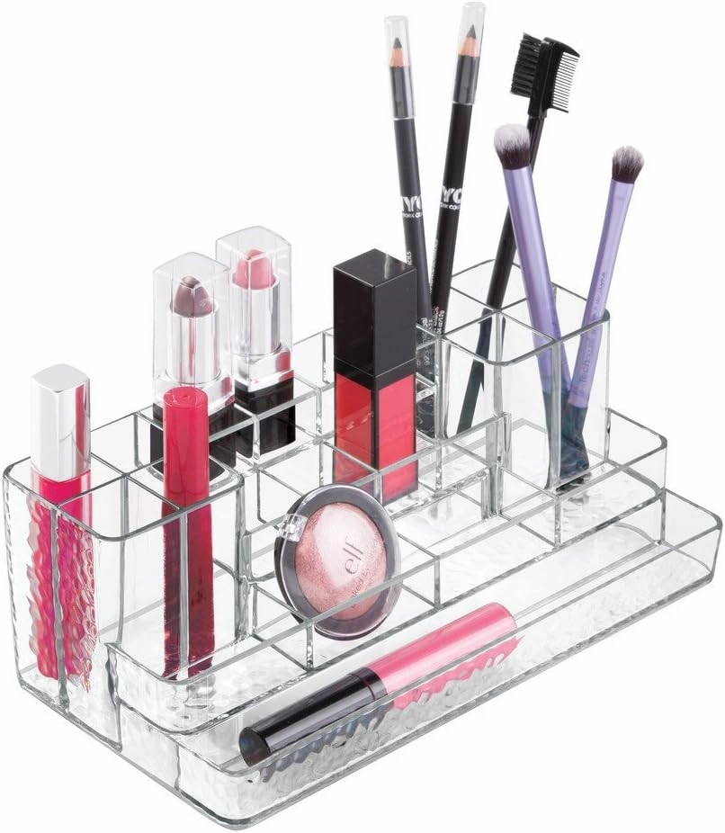 InterDesign Rain Cosmetic Organizer for Vanity Cabinet to Hold Makeup, Beauty Products, Lipstick - Clear