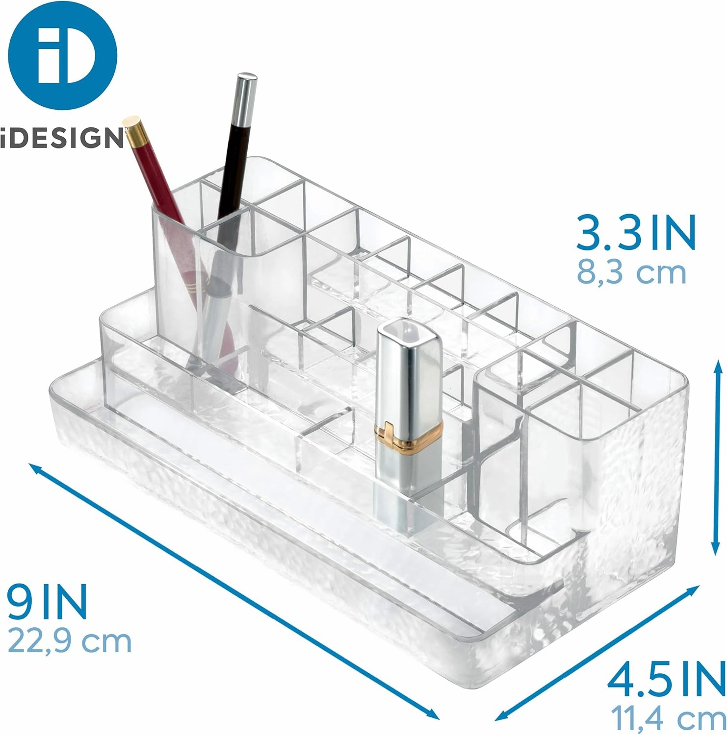 InterDesign Rain Cosmetic Organizer for Vanity Cabinet to Hold Makeup, Beauty Products, Lipstick - Clear