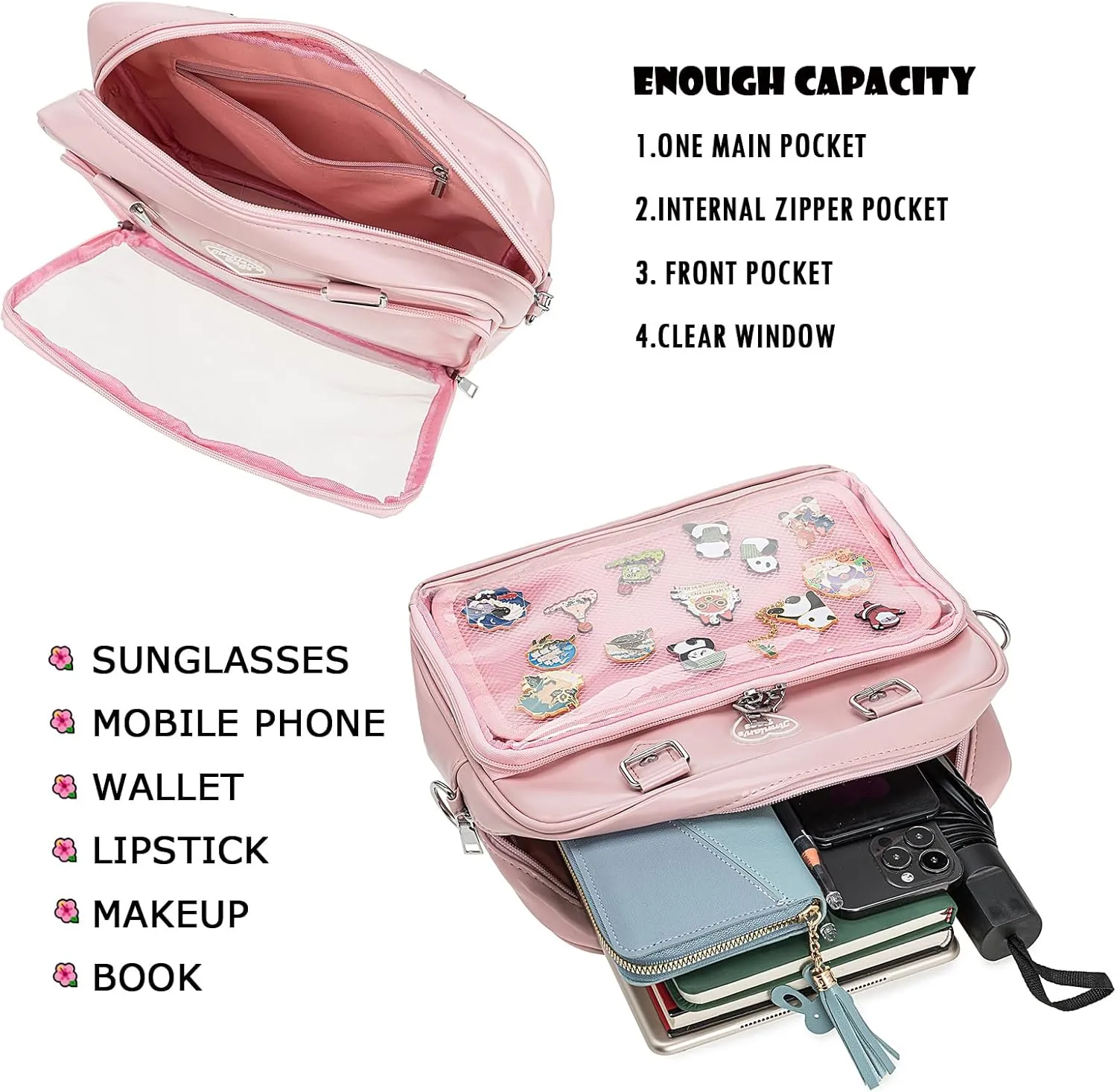 Ita Bag Crossbody Handbags Kawaii Shoulder Purse Square Backpack with Insert Anime Pins Display