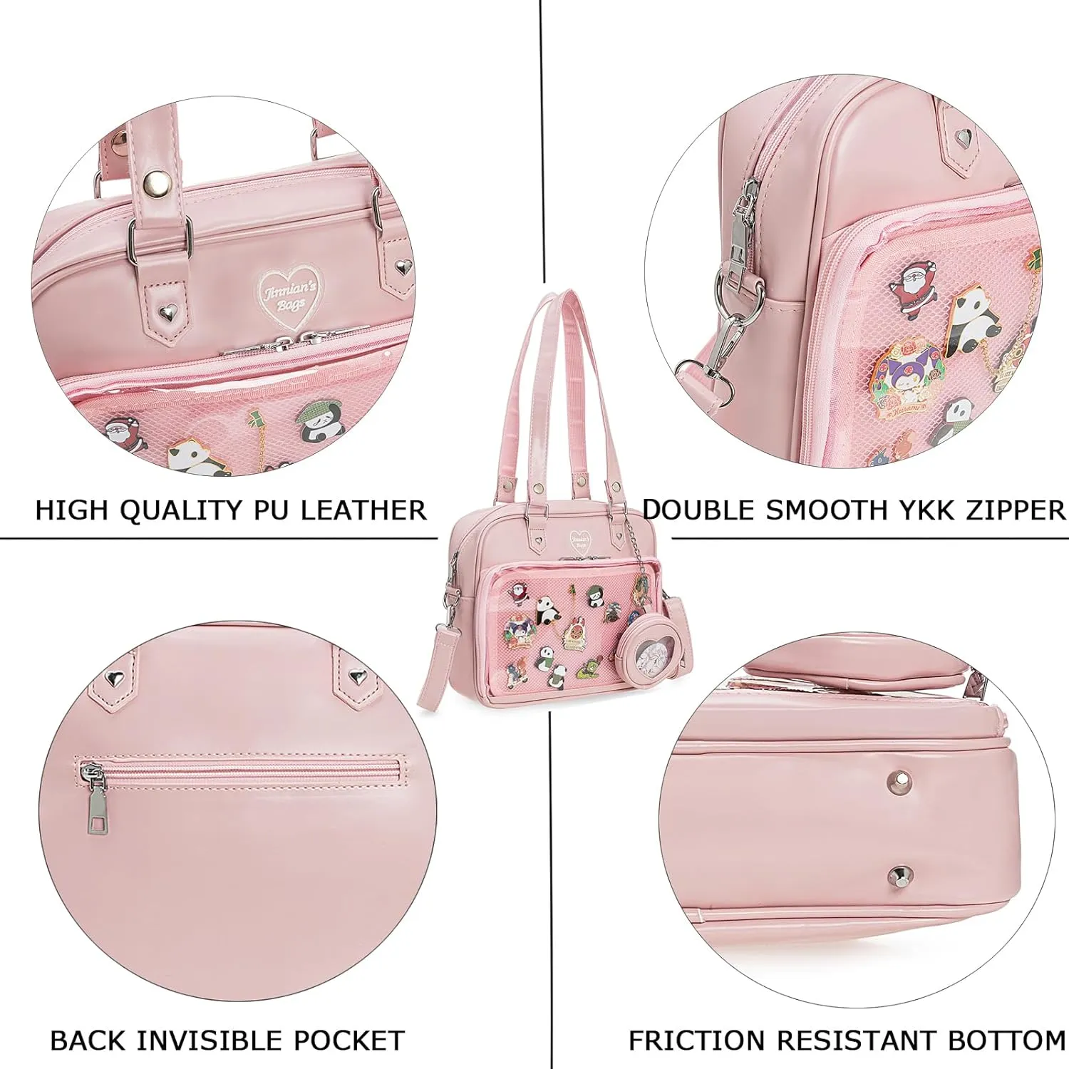 Ita Bag Crossbody Handbags Kawaii Shoulder Purse Square Backpack with Insert Anime Pins Display
