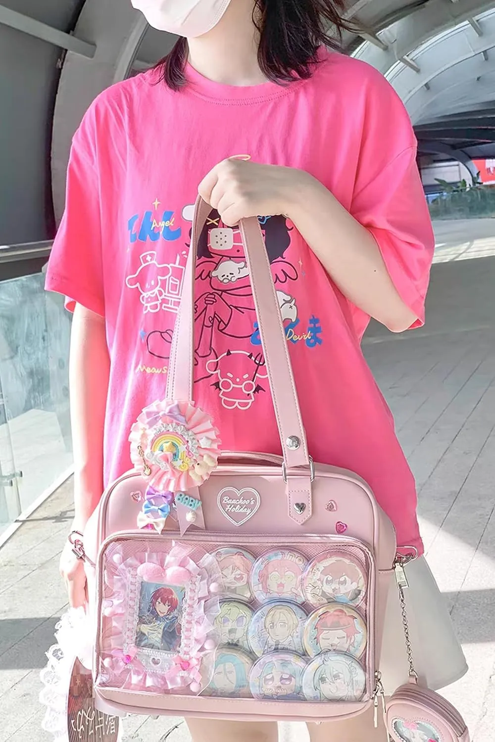 Ita Bag Crossbody Handbags Kawaii Shoulder Purse Square Backpack with Insert Anime Pins Display