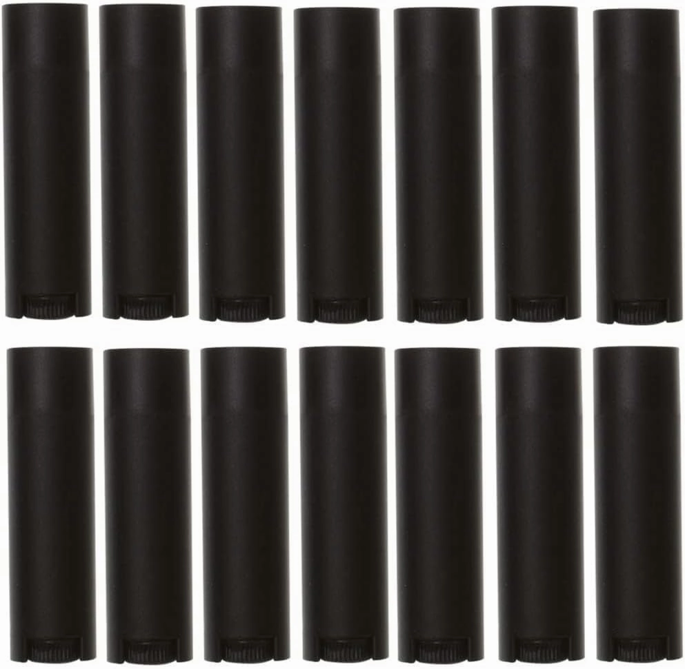 IUAQDP 50 Pieces Oval Lip Balm Tube Holder Empty Black Lipstick Container, Refillable Plastic Lip Gloss Pipe Bottle with Twist Bottom & Top Cap for DIY Make Up Lotion Stick Balm Bar, 4.5ml/0.15oz