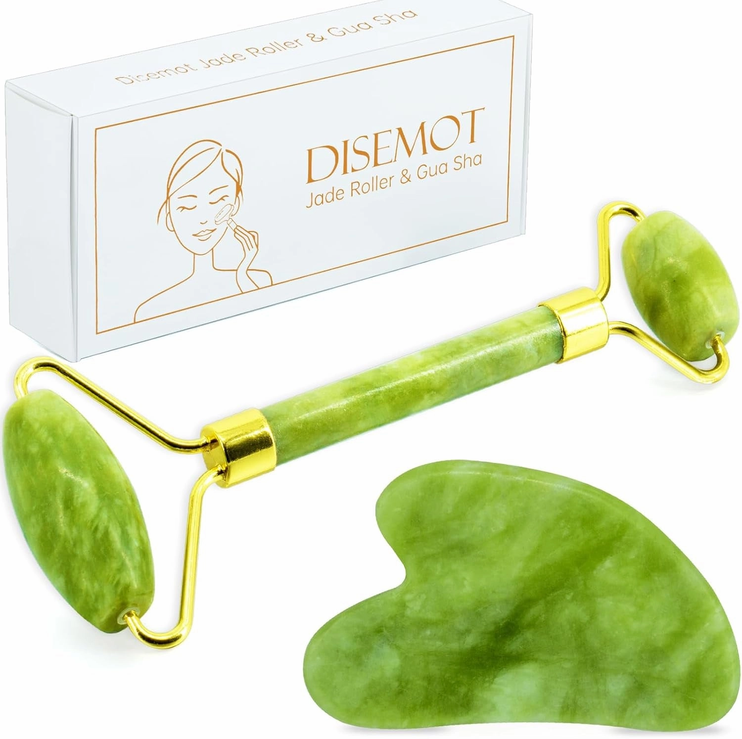 Jade Roller & Gua Sha Facial Tools, Natural Anti-Aging Jade Beauty Skin-Care Tool Face Roller to Rejuvenate Facial Skin Cooling, Slimming & Firming, Great as Stocking Stuffers