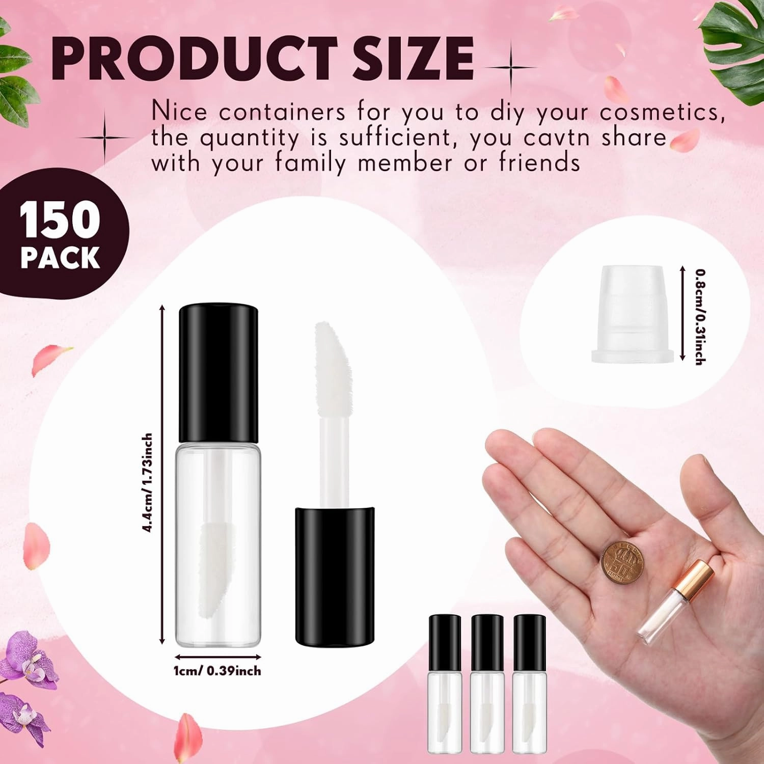 Jinei 150 Pcs Clear Empty Lip Balm Bottles 1.2ml Mini Lip Gloss Tubes, Refillable Containers Transparent Plastic Clear Lipstick Tubes for Girl Women DIY Makeup Sample Travel(Black)
