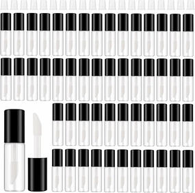 Jinei 150 Pcs Clear Empty Lip Balm Bottles 1.2ml Mini Lip Gloss Tubes, Refillable Containers Transparent Plastic Clear Lipstick Tubes for Girl Women DIY Makeup Sample Travel(Black)