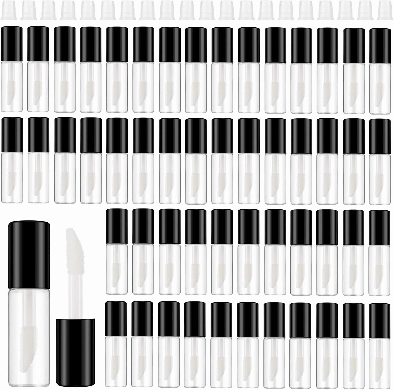 Jinei 150 Pcs Clear Empty Lip Balm Bottles 1.2ml Mini Lip Gloss Tubes, Refillable Containers Transparent Plastic Clear Lipstick Tubes for Girl Women DIY Makeup Sample Travel(Black)