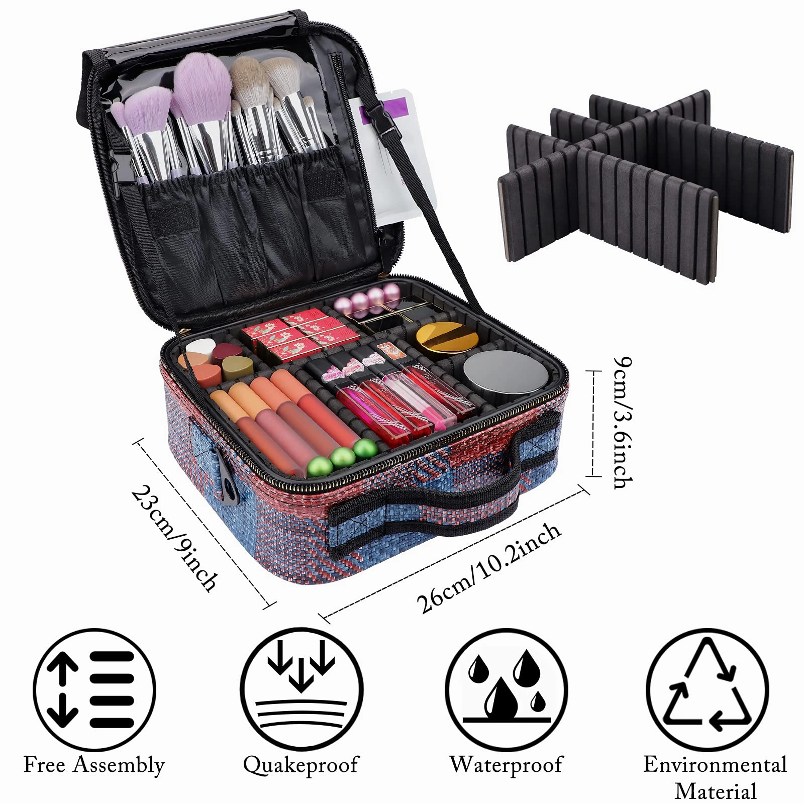 JOURMON Travel Makeup Bag Portable Cosmetic Case Organizer Portable Artist Storage Bag with Adjustable Dividers for Cosmetics Makeup Brushes Toiletry Jewelry Digital Accessories(Fuchsia,S)