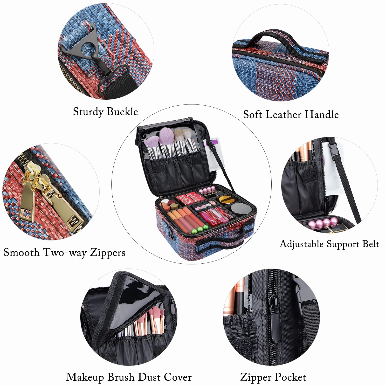 JOURMON Travel Makeup Bag Portable Cosmetic Case Organizer Portable Artist Storage Bag with Adjustable Dividers for Cosmetics Makeup Brushes Toiletry Jewelry Digital Accessories(Fuchsia,S)