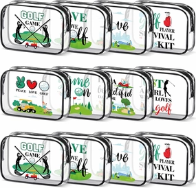 Kacctyen 12 Pcs Golf Pouch for Women 7 x 4. 7 x 2. 4 Inch Golf Gift Cosmetic Makeup Bags PVC Clear Cheer Case Toiletry Pouch for Women Purse Zipper Bulk Goodie Gifts Accessory Team Party