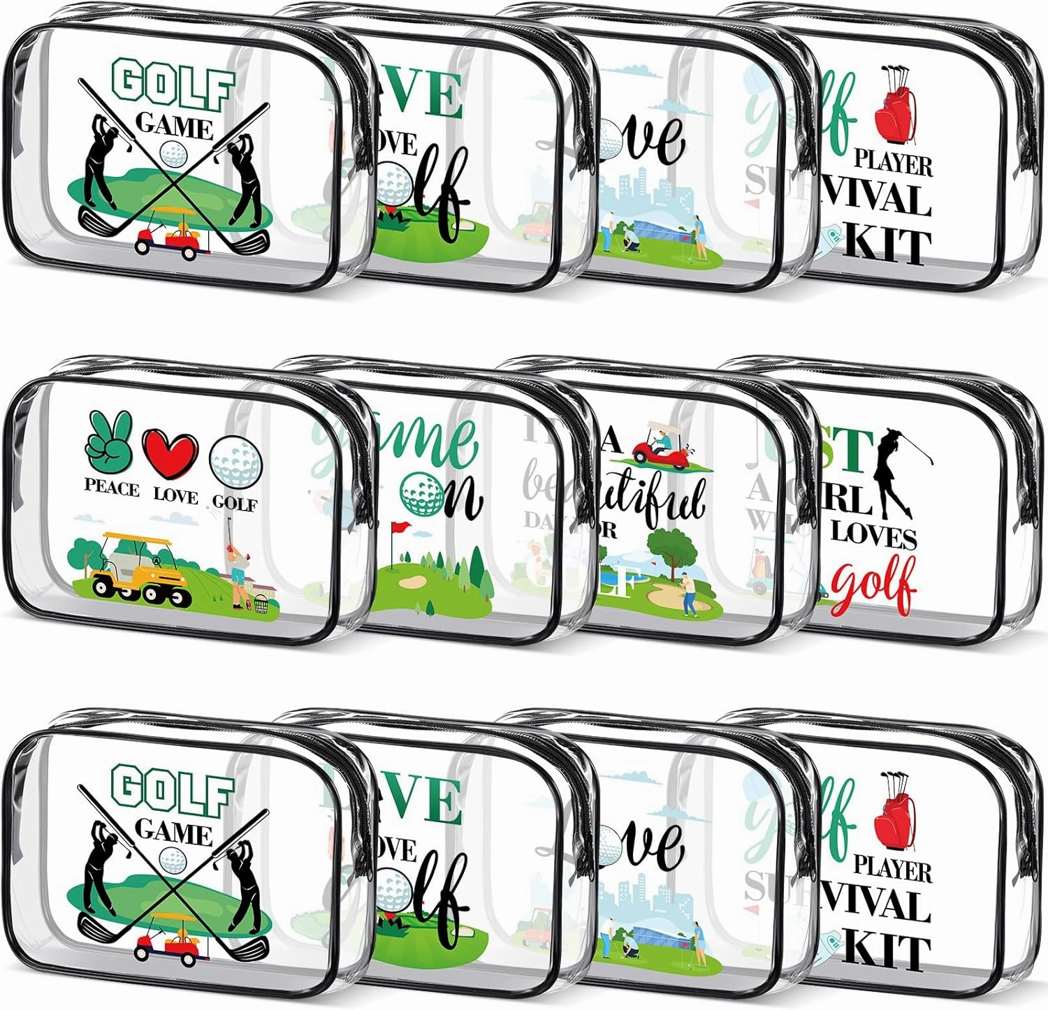 Kacctyen 12 Pcs Golf Pouch for Women 7 x 4. 7 x 2. 4 Inch Golf Gift Cosmetic Makeup Bags PVC Clear Cheer Case Toiletry Pouch for Women Purse Zipper Bulk Goodie Gifts Accessory Team Party