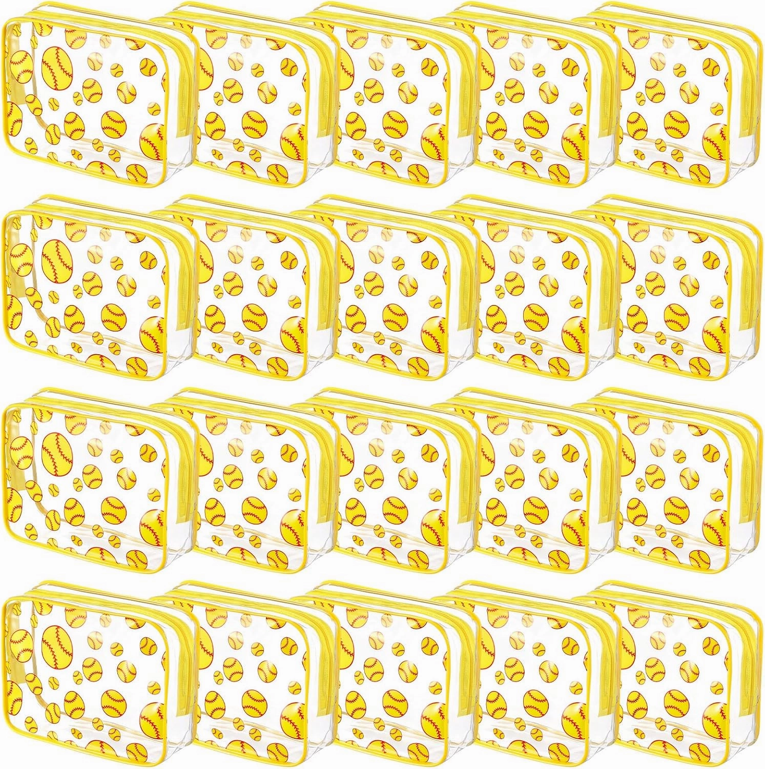 Kacctyen 20 Packs Softball Gifts Makeup Bag Accessories Sport Clear Theme Cosmetic Bag 8 x 6 x 2.4'' Waterproof Travel Pouch PVC Organizer Purse Portable Toiletry Storage Case for Women