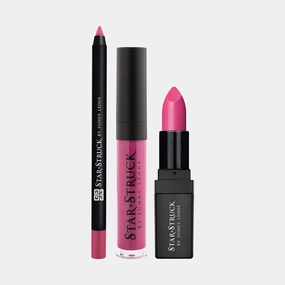 Kiss Me Pink - 3Pcs Lip Kit, Lip Gloss, Lipstick & Lipliner Kit - Pink