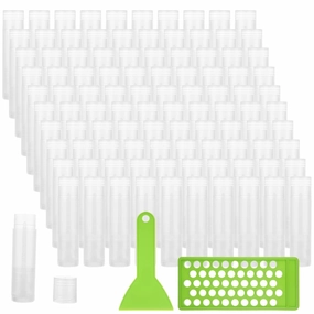 LANIAKEA 100PCS Lip Balm Tubes with Caps and Filling Tray and Spatula Set, Clear Lip Balm Container Tubes Empty Chapstick Tubes Empty Bulk for DIY Lipstick Homemade 3/16 Oz (5.5 ml)