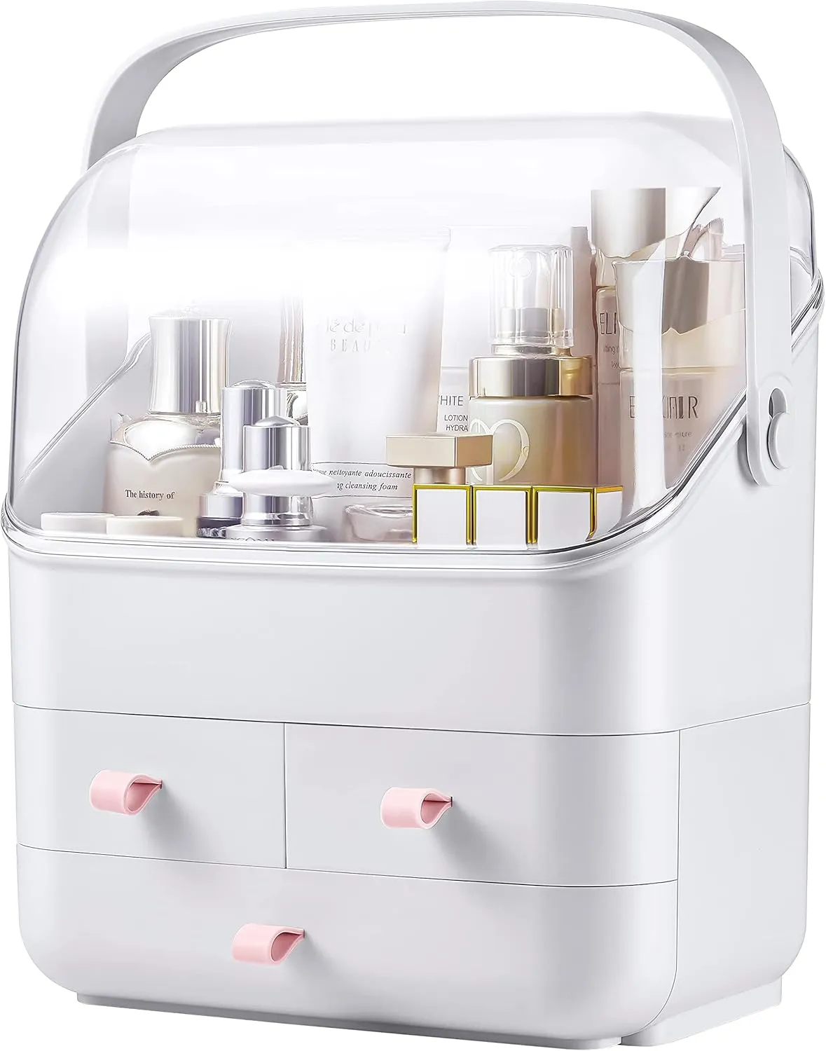 Large Makeup Organizer w Drawers Beauty Organizer Makeup Box Holder Vanity Organization Desk Countertop MakeUp Organizers Bathroom Counter Organizer Skincare Cosmetic Case Stand Dustproof Lid Gift