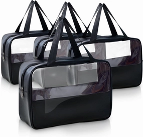 Large Clear Toiletry Bags for Traveling, 4Pcs Waterproof Clear Travel Bags for Toiletries Women Men, Travel Toiletry Bag Set, Transparent Makeup Cosmetic Bag, Black