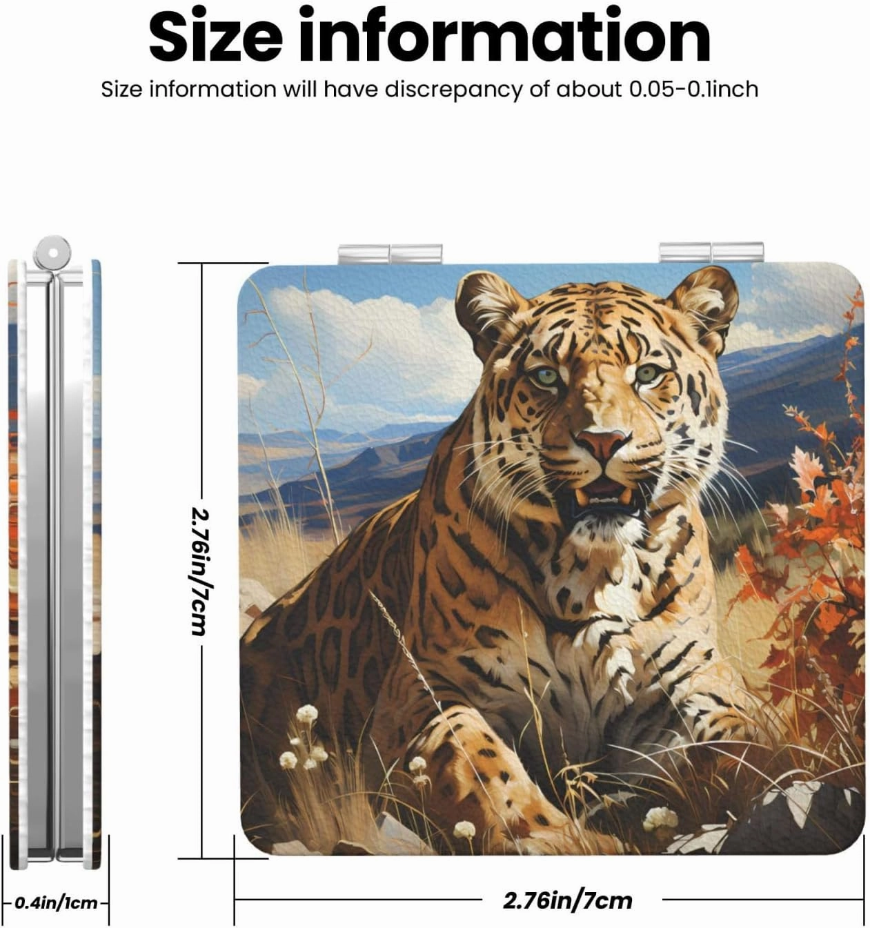 Leopard in Search of Prey Makeup Mirror Portable Folding Mini Mirror Double Sided Travel Makeup Mirror Square Handheld Pocket Mirror