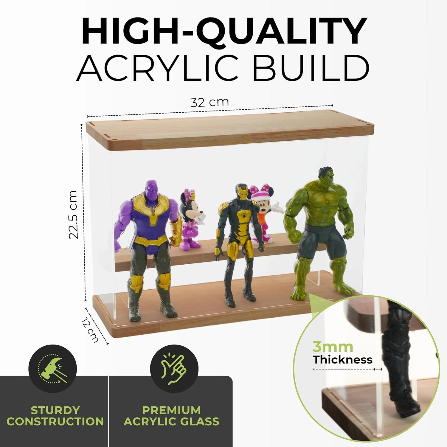 Lighted Display Case for Collectibles – Clear Acrylic Display Box, 2 to 5 Tier Dustproof Stand for Collectibles, Action Figures, Funko Pop, Vitrinas para Colecciones (2 Tier 12.6x4.7x8.8 inch)