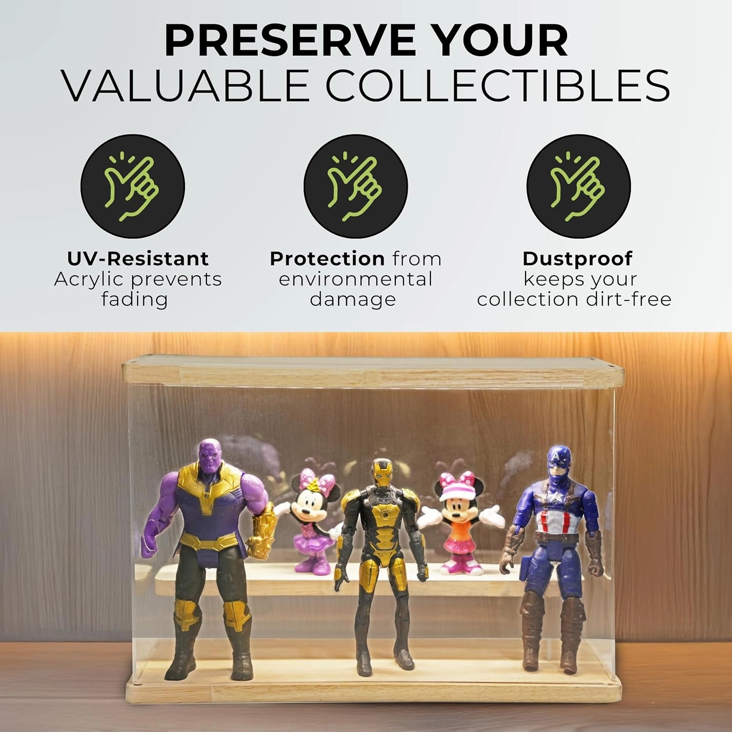 Lighted Display Case for Collectibles – Clear Acrylic Display Box, 2 to 5 Tier Dustproof Stand for Collectibles, Action Figures, Funko Pop, Vitrinas para Colecciones (2 Tier 12.6x4.7x8.8 inch)
