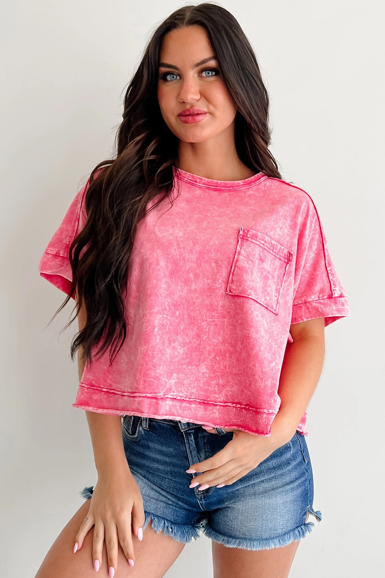Lipstick & Lattes Short Sleeve Boxy Top (Fuchsia)