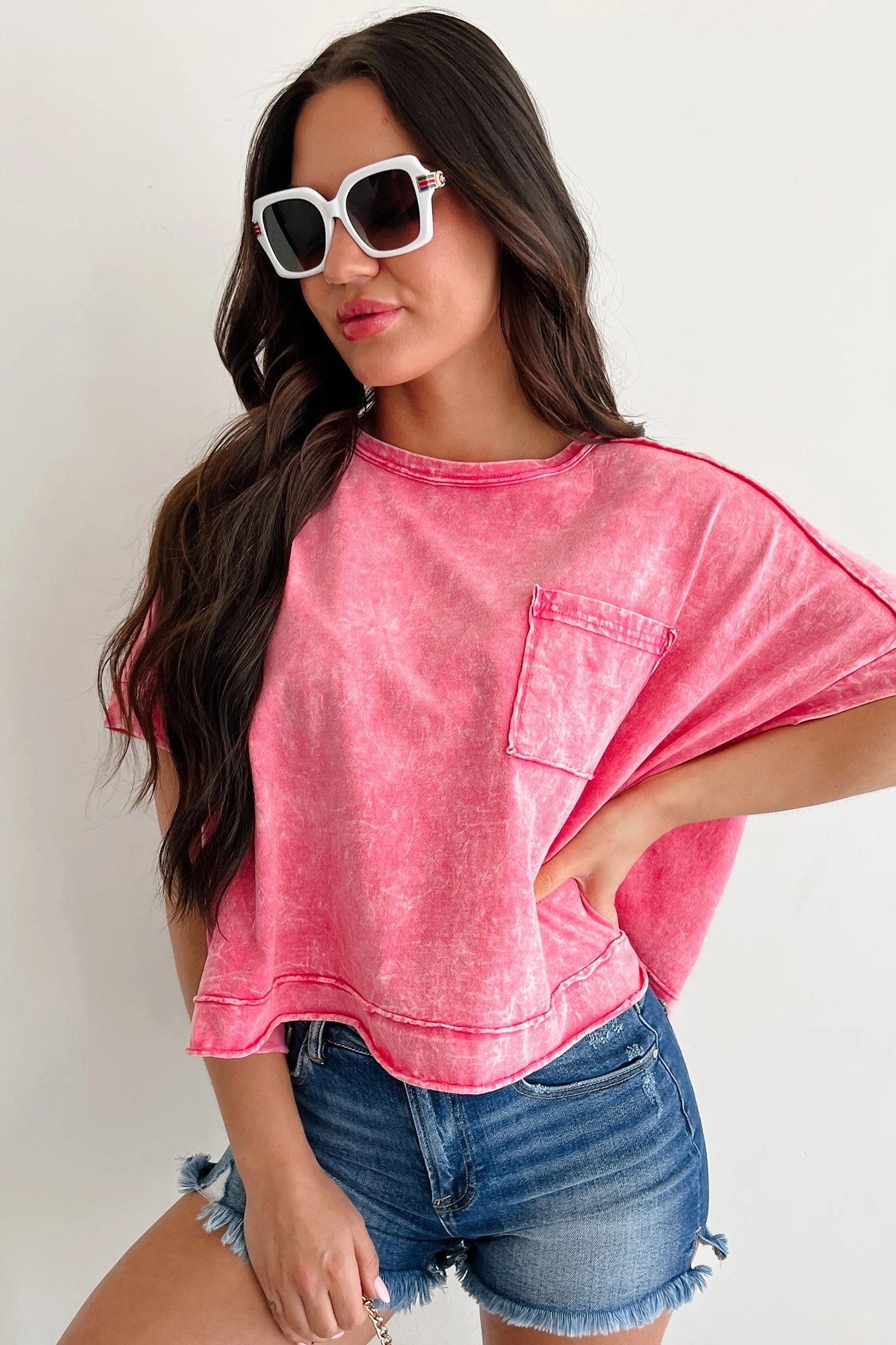 Lipstick & Lattes Short Sleeve Boxy Top (Fuchsia)