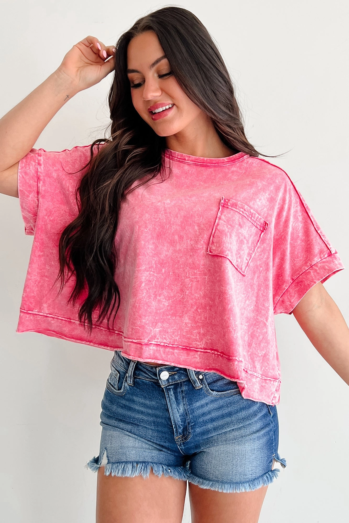 Lipstick & Lattes Short Sleeve Boxy Top (Fuchsia)