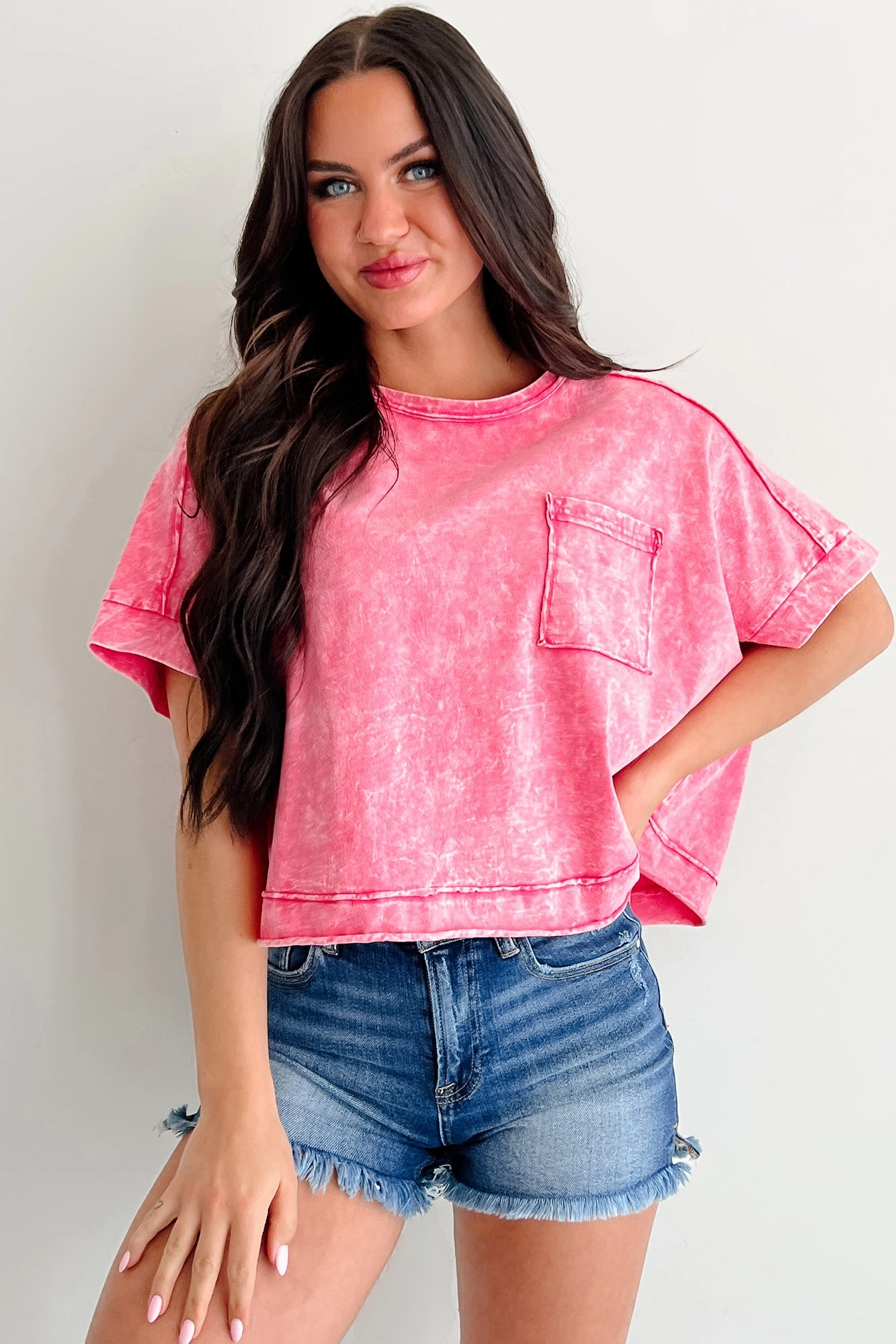 Lipstick & Lattes Short Sleeve Boxy Top (Fuchsia)