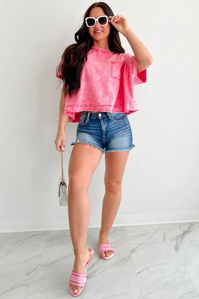 Lipstick & Lattes Short Sleeve Boxy Top (Fuchsia)